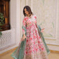 Printed Russian Silk Anarkali Gown with Embroidered Dupatta for Festive and Party Wear