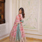 Printed Russian Silk Anarkali Gown with Embroidered Dupatta for Festive and Party Wear