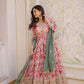 Printed Russian Silk Anarkali Gown with Embroidered Dupatta for Festive and Party Wear
