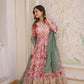 Printed Russian Silk Anarkali Gown with Embroidered Dupatta for Festive and Party Wear