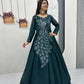 Embroidered Vichitra Silk Flared Gown for Festive and Party Wear