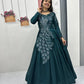 Embroidered Vichitra Silk Flared Gown for Festive and Party Wear