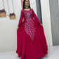 Embroidered Vichitra Silk Flared Gown for Festive and Party Wear