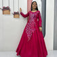 Embroidered Vichitra Silk Flared Gown for Festive and Party Wear