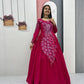 Embroidered Vichitra Silk Flared Gown for Festive and Party Wear