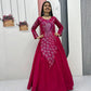 Embroidered Vichitra Silk Flared Gown for Festive and Party Wear
