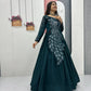 Embroidered Vichitra Silk Flared Gown for Festive and Party Wear