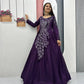 Embroidered Vichitra Silk Flared Gown for Festive and Party Wear