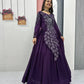 Embroidered Vichitra Silk Flared Gown for Festive and Party Wear