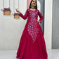 Embroidered Vichitra Silk Flared Gown for Festive and Party Wear