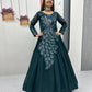 Embroidered Vichitra Silk Flared Gown for Festive and Party Wear