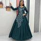 Embroidered Vichitra Silk Flared Gown for Festive and Party Wear