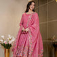 Embroidered Crunchy Silk Gown Sharara Set with Dupatta