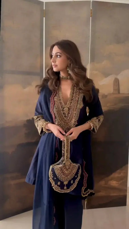 Navy Tribal Embroidered Sharara