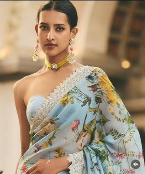 Blue Floral Print Saree