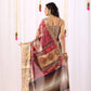 Floral Lichi Silk Saree with Zari Border