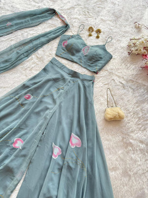 Grey Blue Hand Painted Palazzo Set