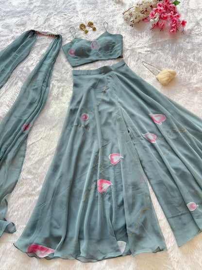 Grey Blue Hand Painted Palazzo Set