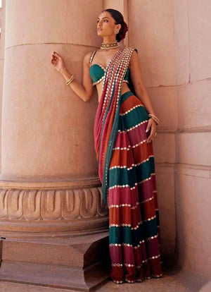 Faux Georgette Real Mirror Embroidered Saree for Festive and Wedding Wear