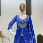 Royal Blue Printed Georgette Lehenga Set with Dupatta