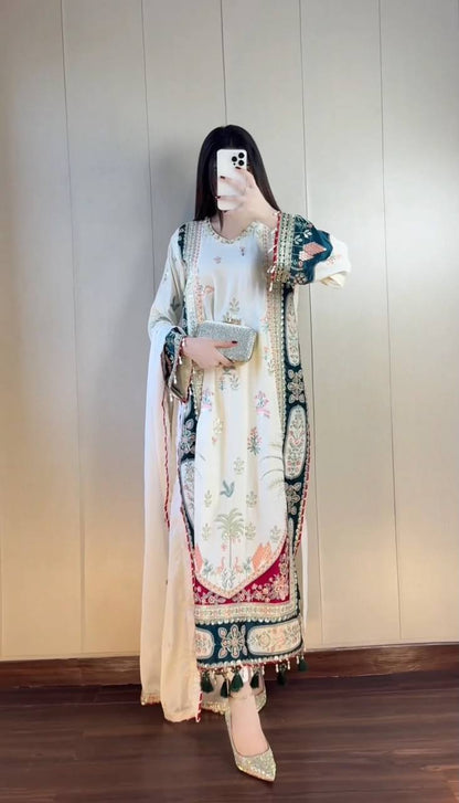 Ivory Sequin Applique Kaftan Set