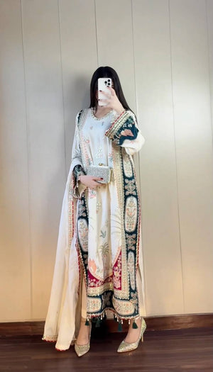 Ivory Sequin Applique Kaftan Set