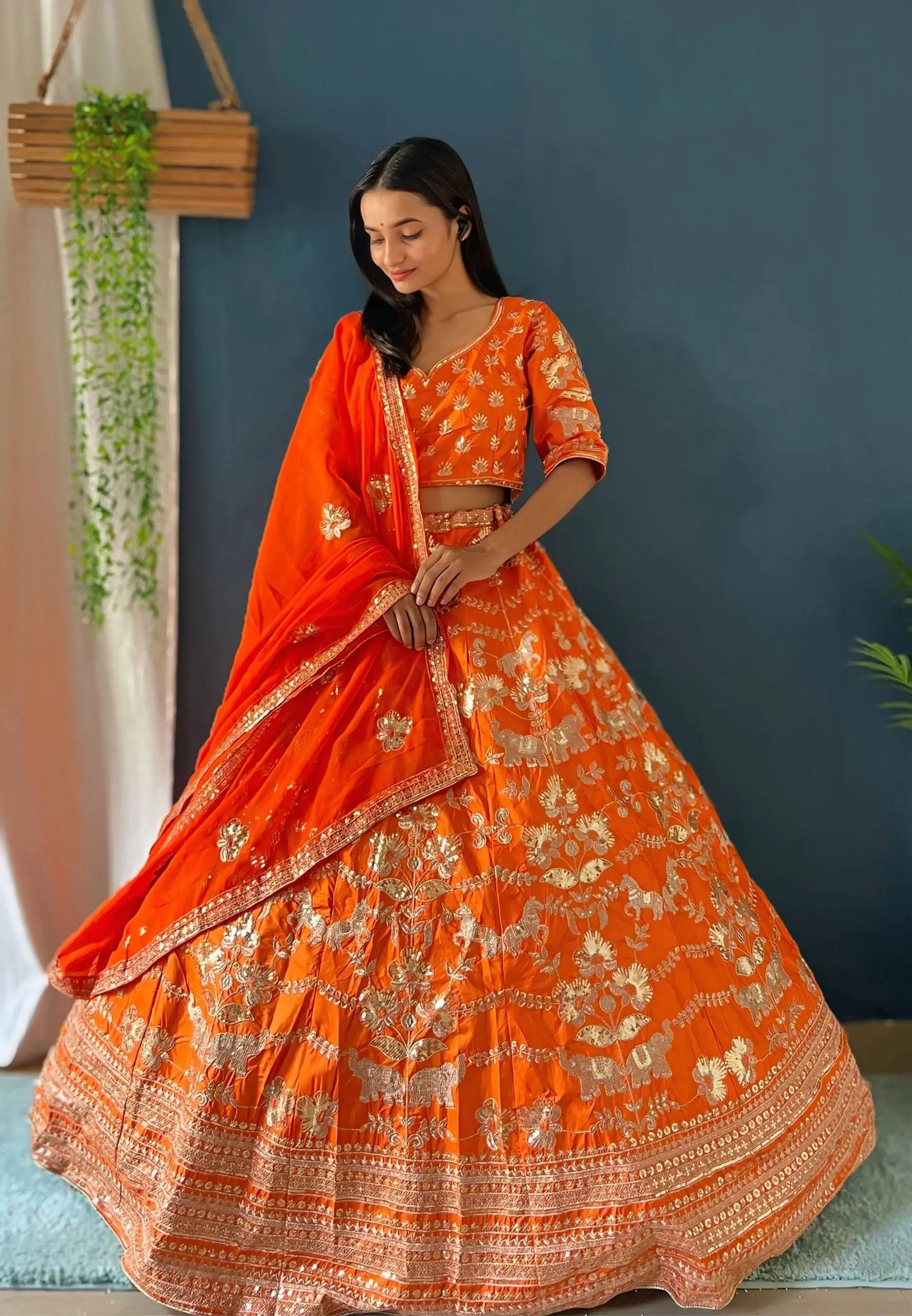 Orange Jalpari Silk Zari Sequin Lehenga