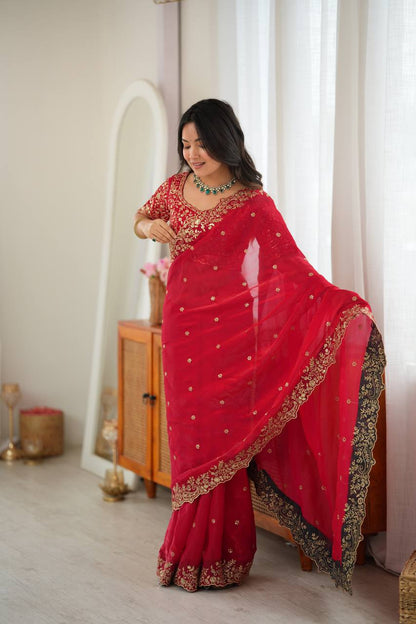 Shimmer Silk Saree with Paisley Cutwork Border