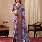 Floral Lichi Silk Saree with Zari Border