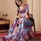 Floral Lichi Silk Saree with Zari Border