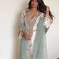 Embroidered Roman Silk Kurta Pant Set with Organza Dupatta for Festive and Party Wear