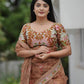 Rust Organza Floral Print Saree