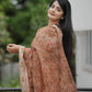 Rust Organza Floral Print Saree