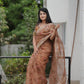 Rust Organza Floral Print Saree