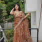 Rust Organza Floral Print Saree