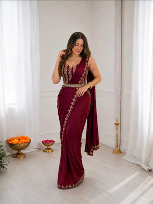 Maroon Crepe Silk Ready to Wear Saree
