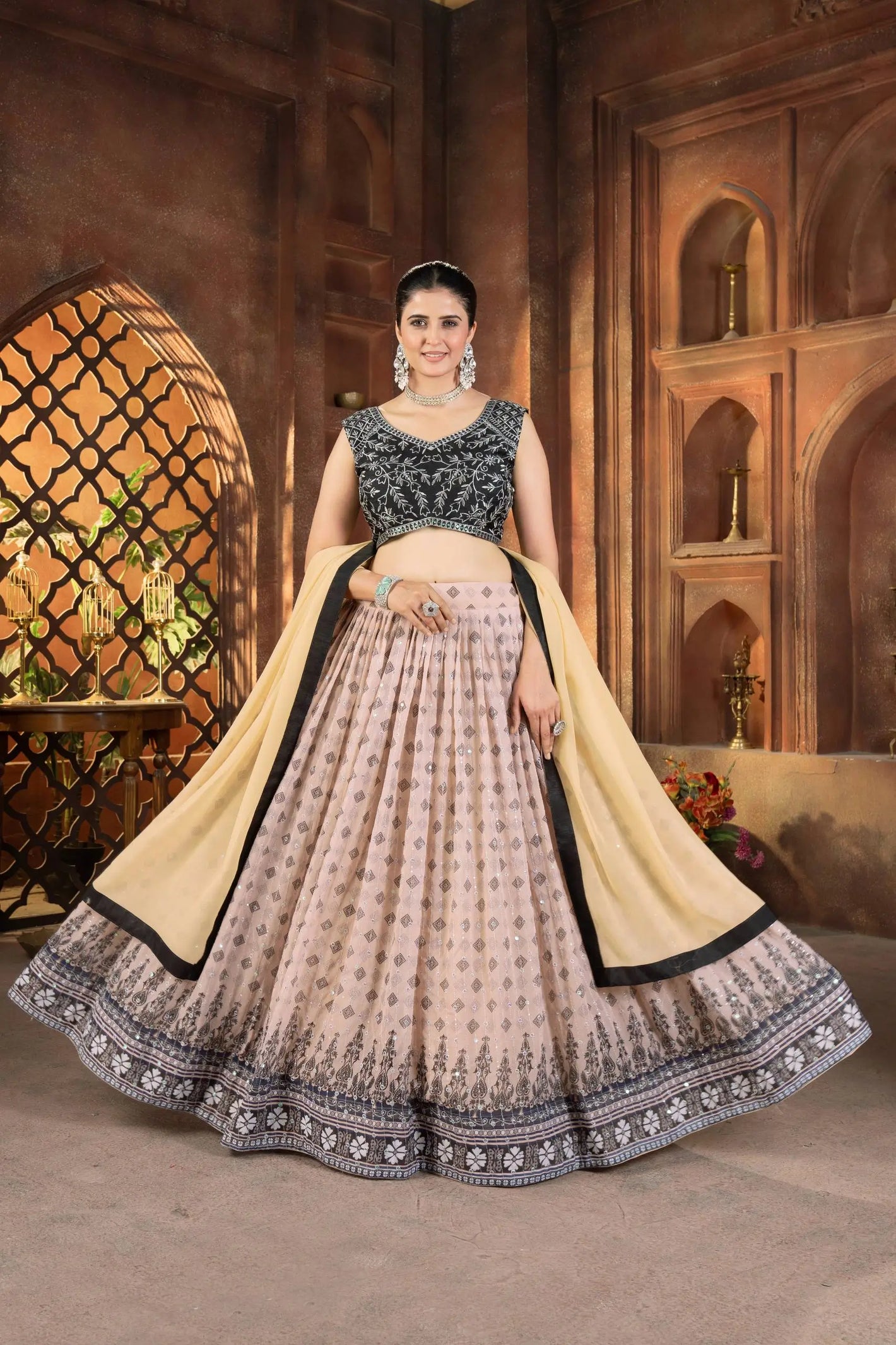 Blush Georgette Sequin Lehenga with Dupatta