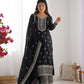 Pure Chinon Silk Embroidered Suit Set with Lace Dupatta