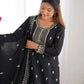 Pure Chinon Silk Embroidered Suit Set with Lace Dupatta