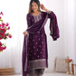 Pure Chinon Silk Embroidered Suit Set with Lace Dupatta