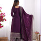 Pure Chinon Silk Embroidered Suit Set with Lace Dupatta