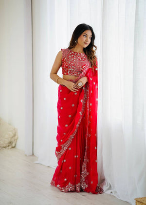 Crimson Sequin Embroidered Saree