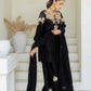 Black Crape Silk Embroidered Suit Set with Palazzo & Georgette Dupatta