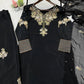 Black Crape Silk Embroidered Suit Set with Palazzo & Georgette Dupatta
