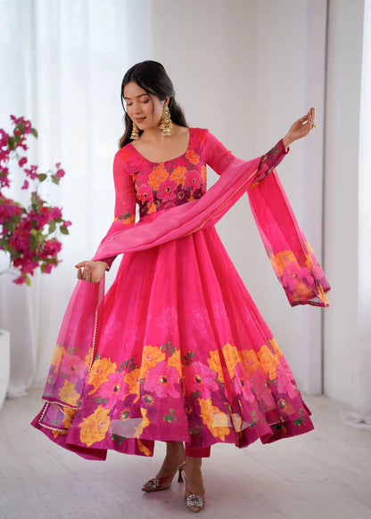 Premium Organza Silk Anarkali Set with Badla Work and Dupatta