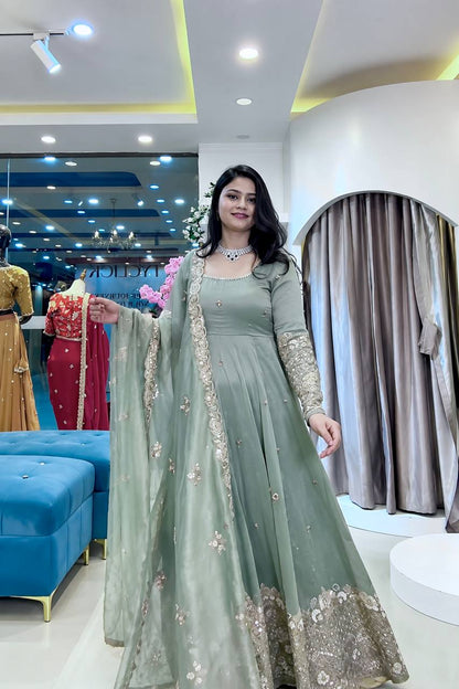 Sage Sequin Embroidered Anarkali