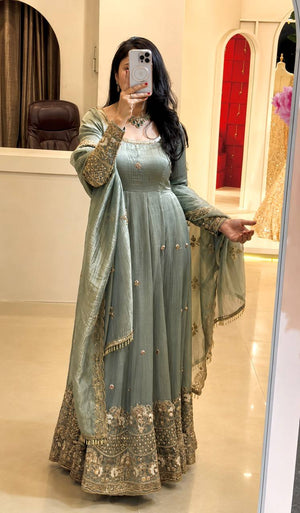 Sage Sequin Embroidered Anarkali