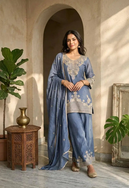 Beautiful Rangoli Crush Zari Embroidery Kurta 3 piece set