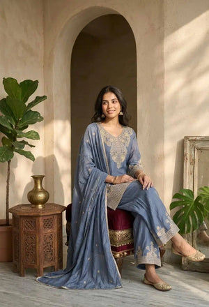 Beautiful Rangoli Crush Zari Embroidery Kurta 3 piece set