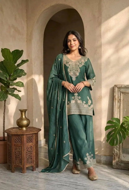 Beautiful Rangoli Crush Zari Embroidery Kurta 3 piece set